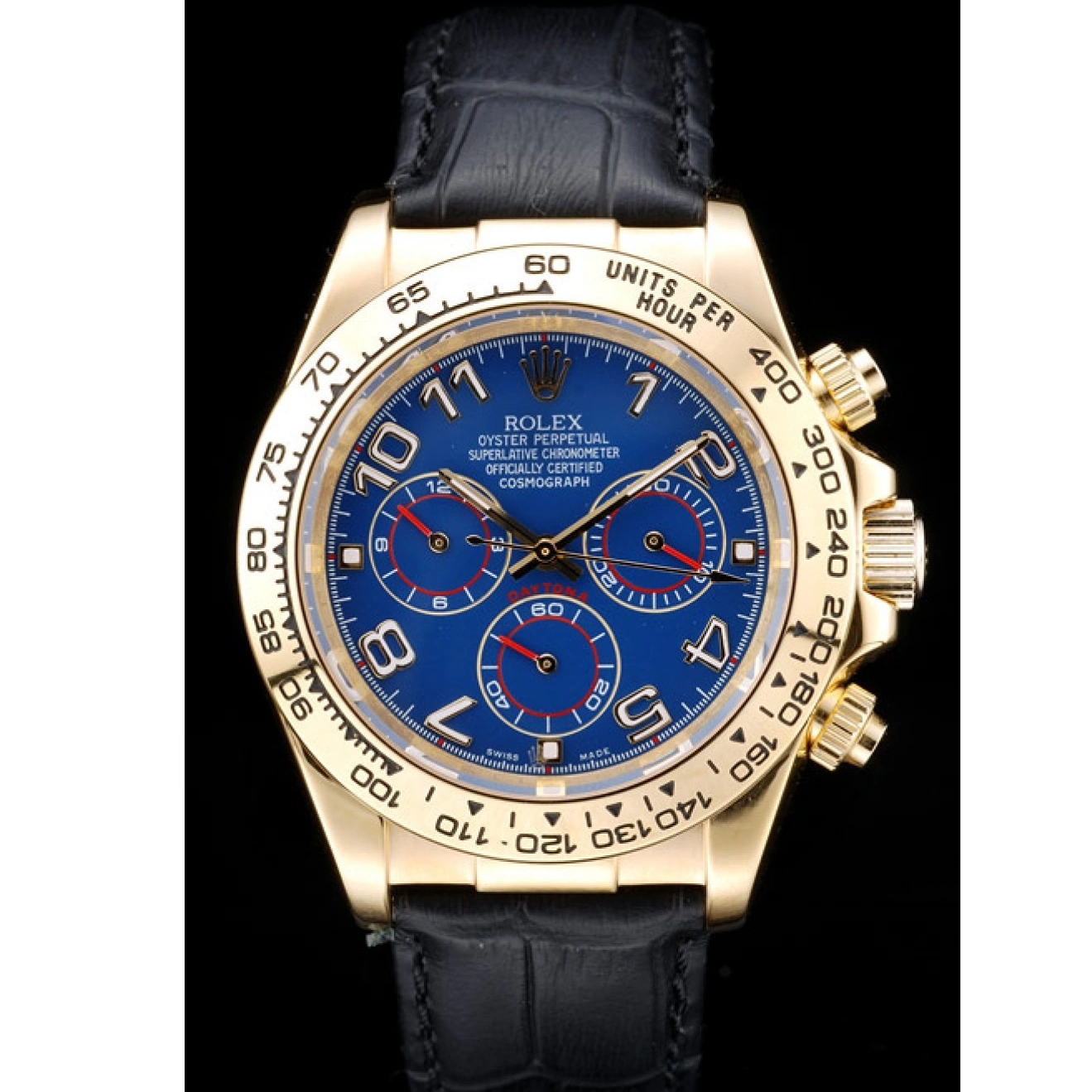 Aaa replica watch Strap Case Rolex Dial Leather Blue Daytona Gold Black 0611